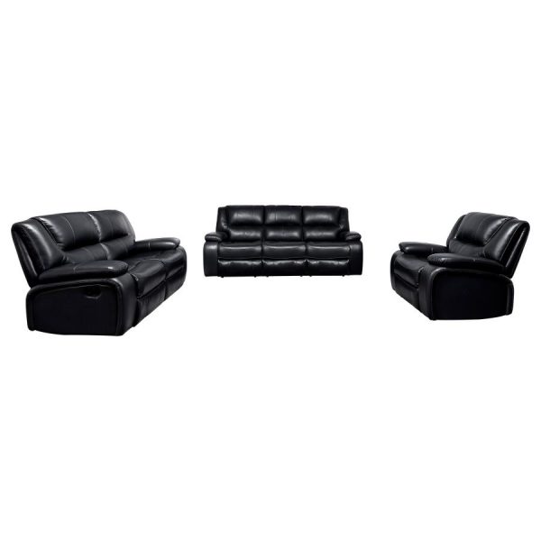 Camila 3-piece Upholstered Motion Reclining Sofa Set Black